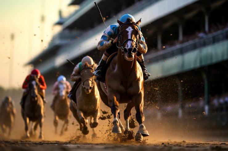 Une course de cheval entre plusieurs athlètes