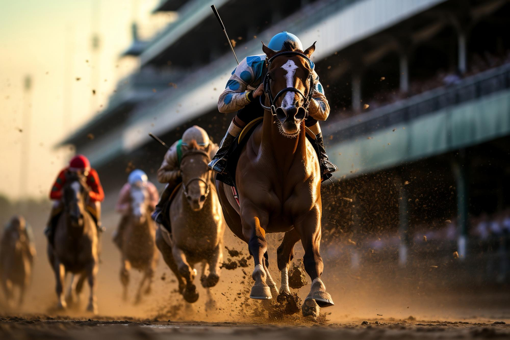 Une course de cheval entre plusieurs athlètes