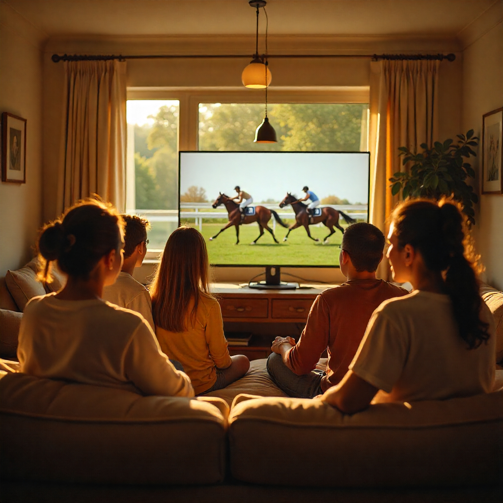 Une famille regarde des cours sur écran